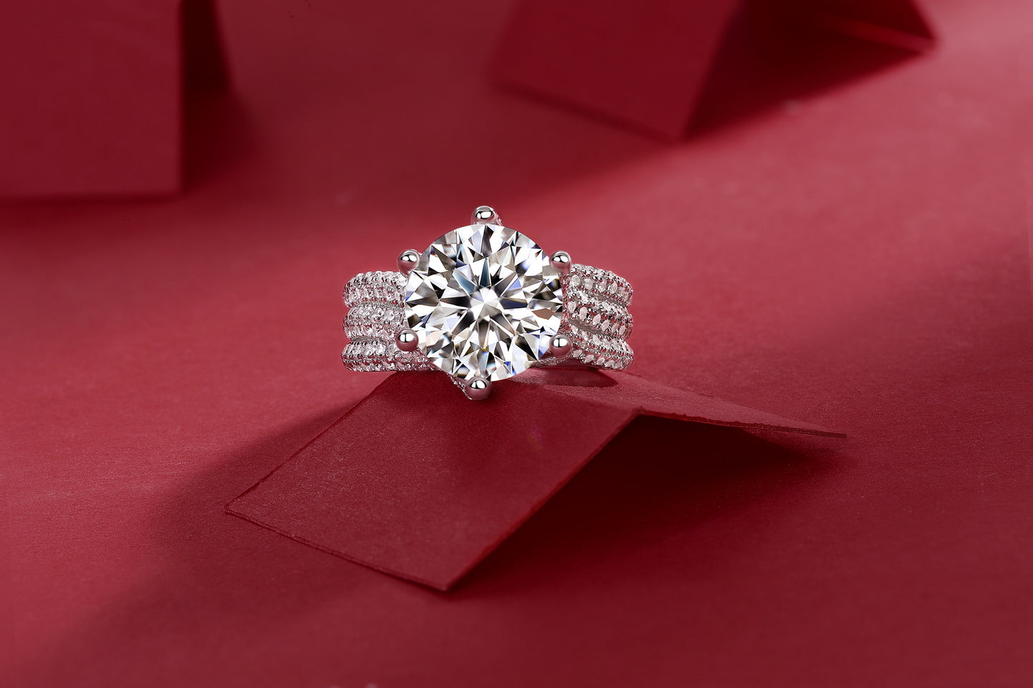 Moiselle Grand Moissanite Solitaire Ring – 2CT Round Cut, 925 Sterling Silver – Statement Engagement Ring