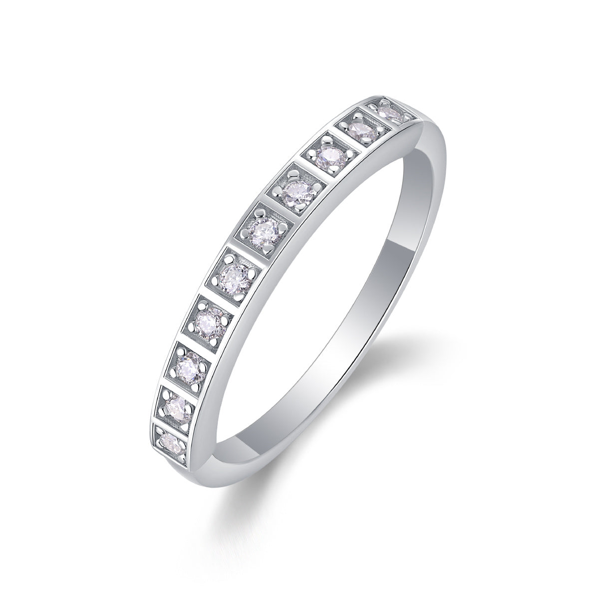 Moiselle Radiance Half‑Pavé Moissanite Ring – 2 CT Total, 925 Sterling Silver – Stackable Everyday Band