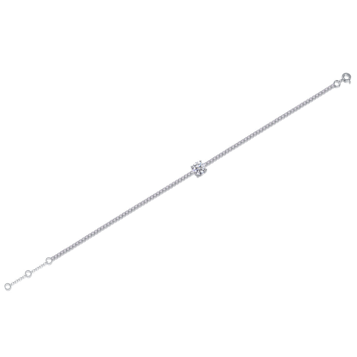 Moiselle Center‑Stone Moissanite Tennis Bracelet – 2 CT, 925 Sterling Silver – Timeless Sparkle Gift