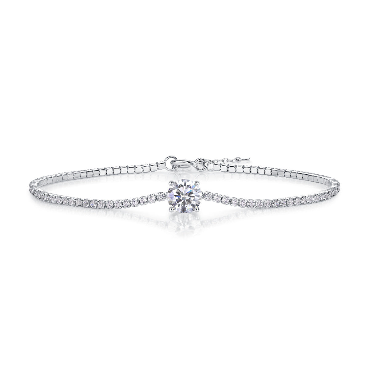 Moiselle Center‑Stone Moissanite Tennis Bracelet – 2 CT, 925 Sterling Silver – Timeless Sparkle Gift