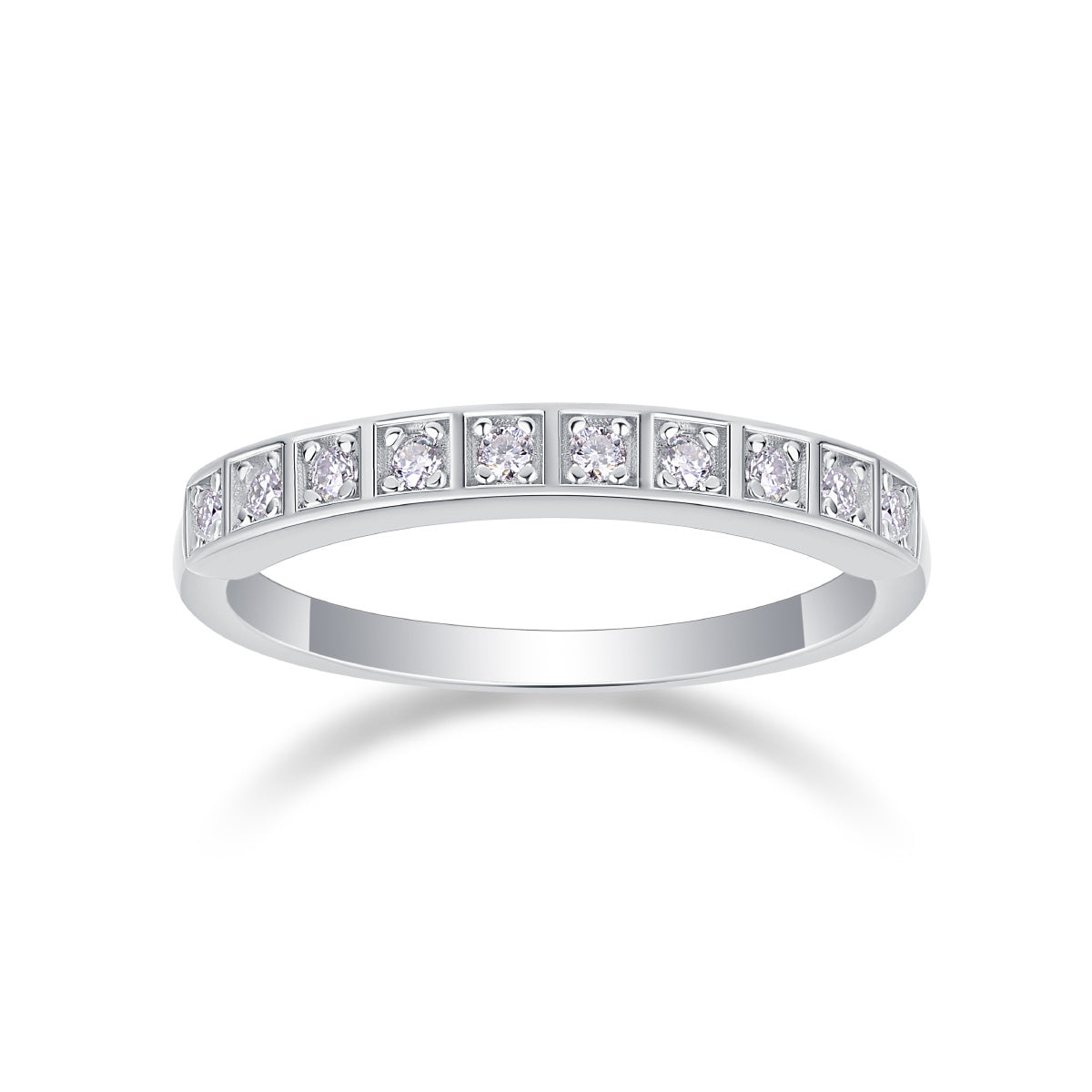 Moiselle Radiance Half‑Pavé Moissanite Ring – 2 CT Total, 925 Sterling Silver – Stackable Everyday Band